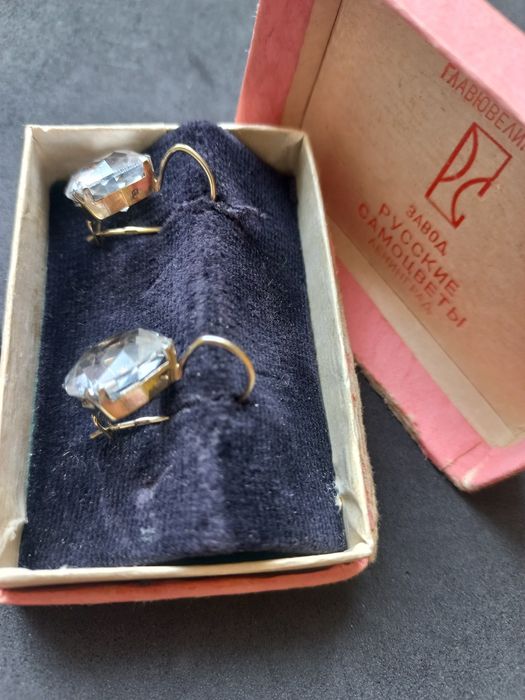 Серьги серебро 875проба звезда горный хрусталь