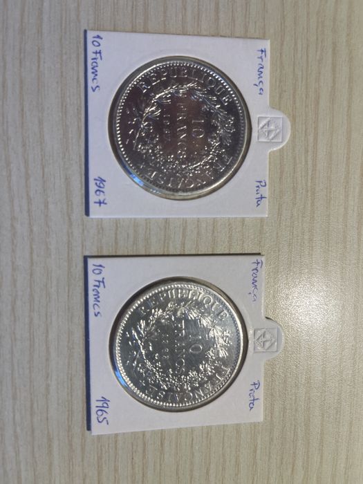 2 moedas prata 10 franc Franca 1965-7