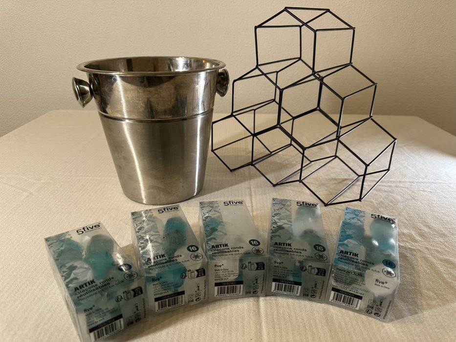 Kit Bar: Garrafeira + Balde Inox + 80 Cubos de gelo reutilizáveis