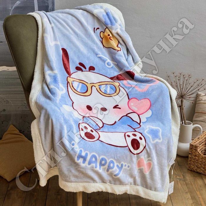 Велюрове подвійні дитячі пледи з овчиною 100х160