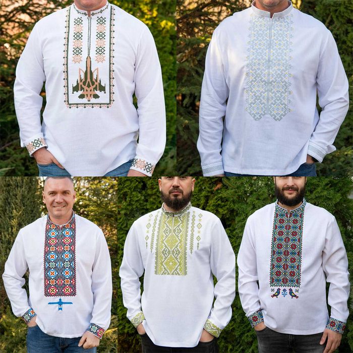 Вишиванка лляна біла чоловіча льон українська сорочка з орнаментом