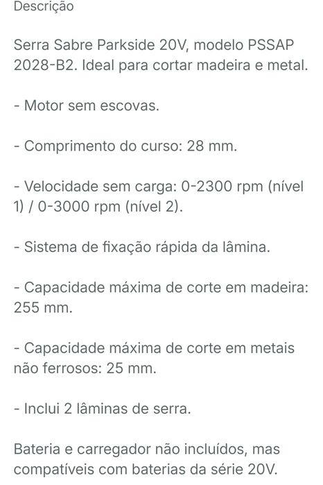 Serra Sabre Parkside Performance 20V