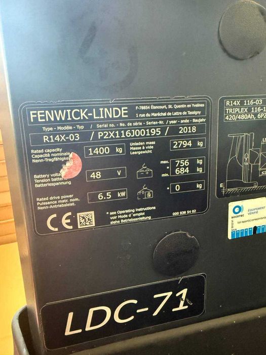 Річтрак Штабелер Linde R14+ електро 1.4 т. 6,95 м 2018 року