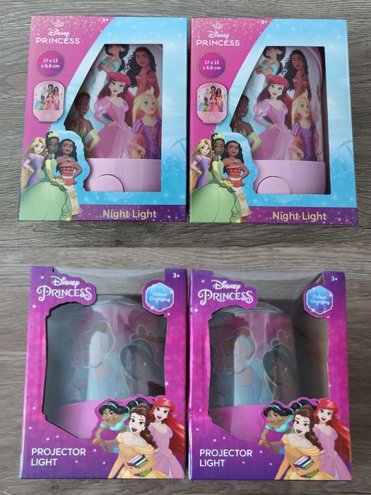 2x lampka nocna 2x projektor Disney Princess  dziecięce dziewczęce
