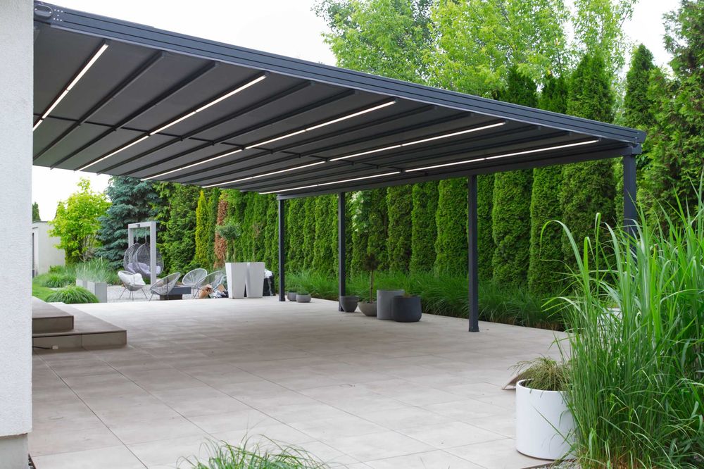 Aluminiowa pergola z otwieranym automatycznie wodoodpornym dachem, oświetleniem LED, na każdy wymiar