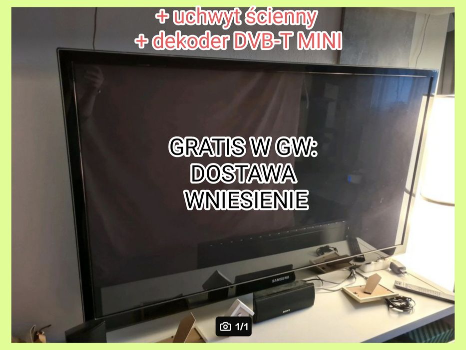 Sony 59 cali Plazma + Nowy uchwyt ścienny + Dekoder DVB-T mini stick