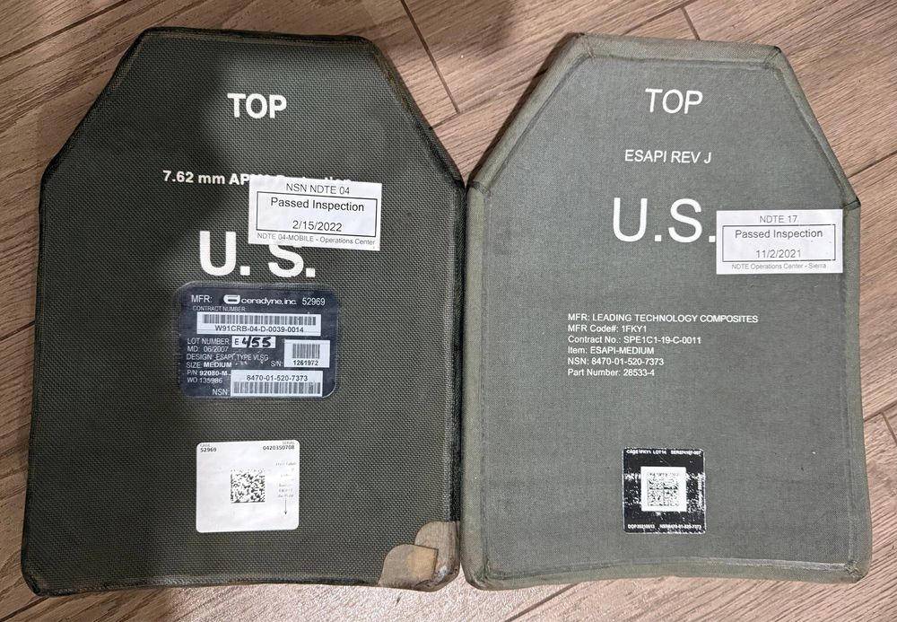 Комплект бронеплит ESAPI (США)NIJ IV/6 клас ДСТУ 2,5 кг керамічні бронеплити 6 клас бронепластини. Ціна за комплект 115000