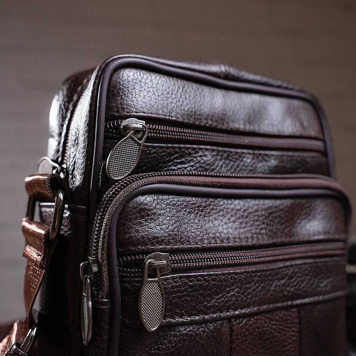 Чоловіча сумка з натуральної італійської шкіри, коричнева, Польща