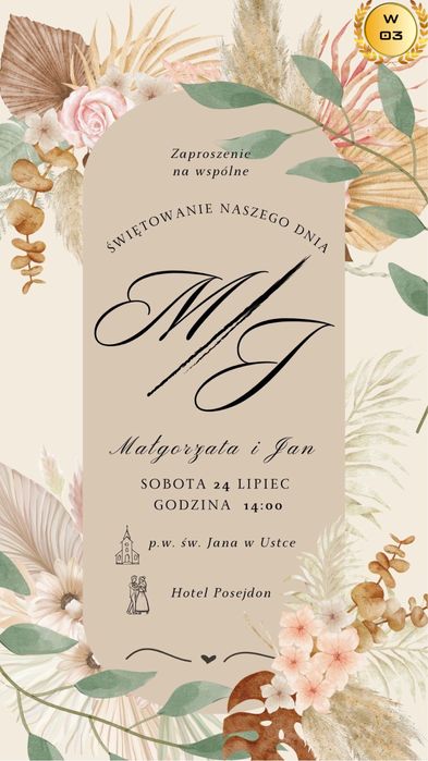 Jedyne takie Boho elektroniczne zaproszenie ślubne