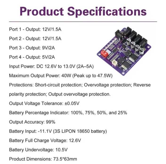 Плата UPS ДБЖ для роутера 4-порти 5V/9V/12V 40W (3S 18650)