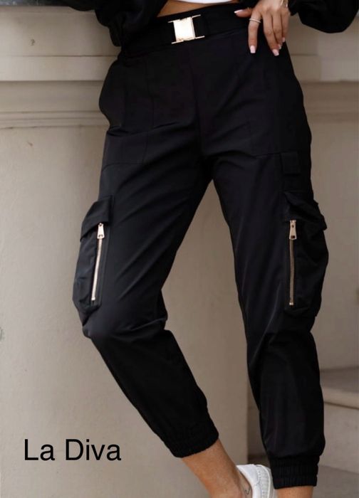 LaDiva spodnie bojówki czarne 3