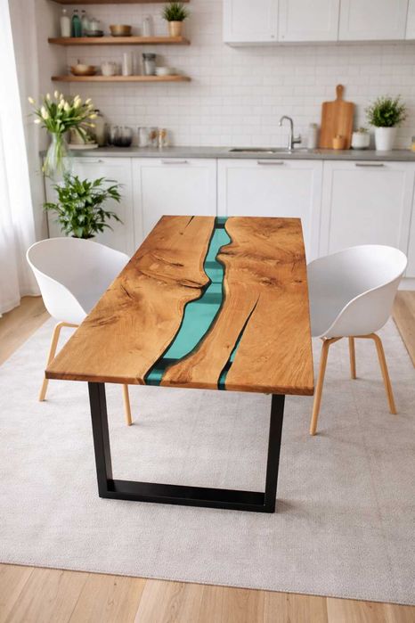 Stół dębowy industrialny potok żywicy stolarz pod wymiar monolit