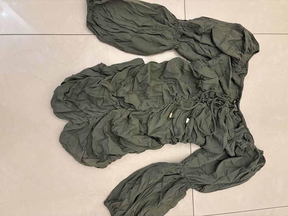 Elastyczna khaki ciekawa oryginalna bluzka tunika s/ M