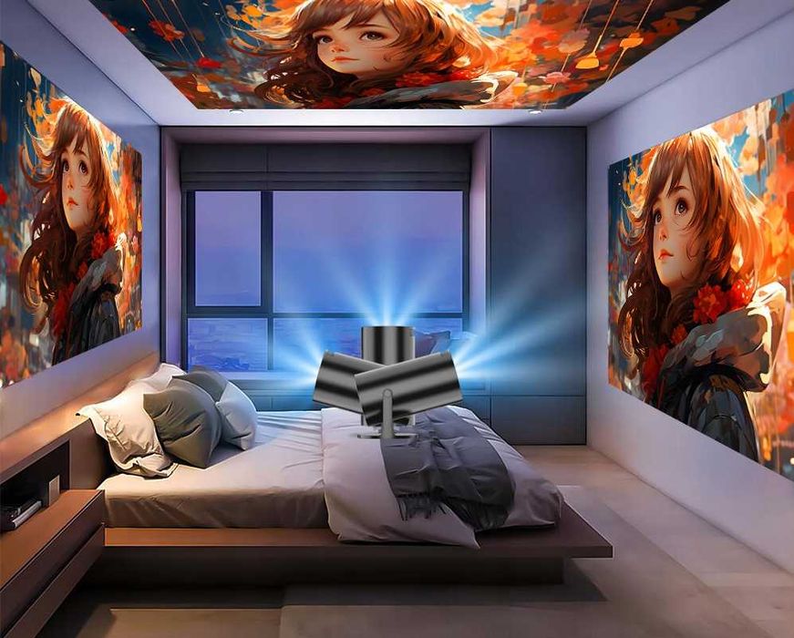 Przenośny Rzutnik Mini Projektor LED Obrotowy Głośnik Android Smart TV