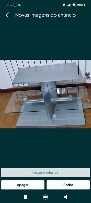 Móvel de TV com 90 cm, cinzento e com prateleira em vidro