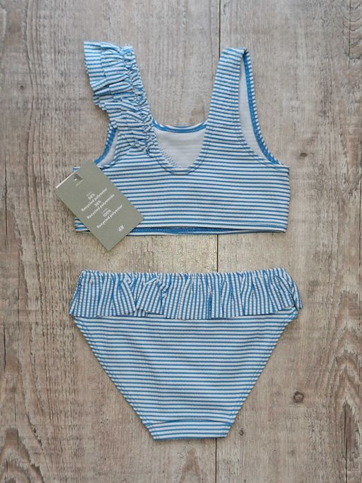 H&M kostium bikini z falbankami niebiesko/biały 98/104