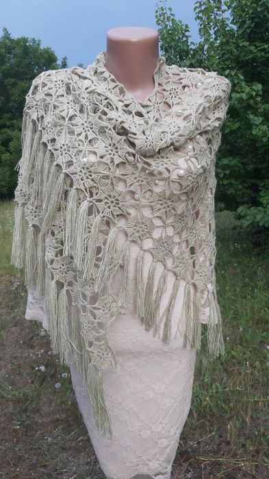 В'язана шаль з бахромою з бавовни, світло-зелений колір