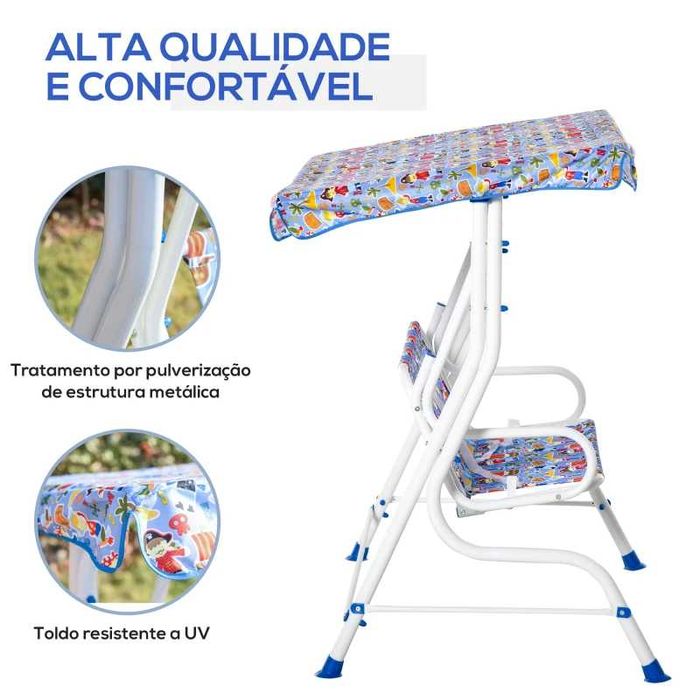 Baloiço Infantil de Jardim com Toldo e Cintos de Segurança - Azul