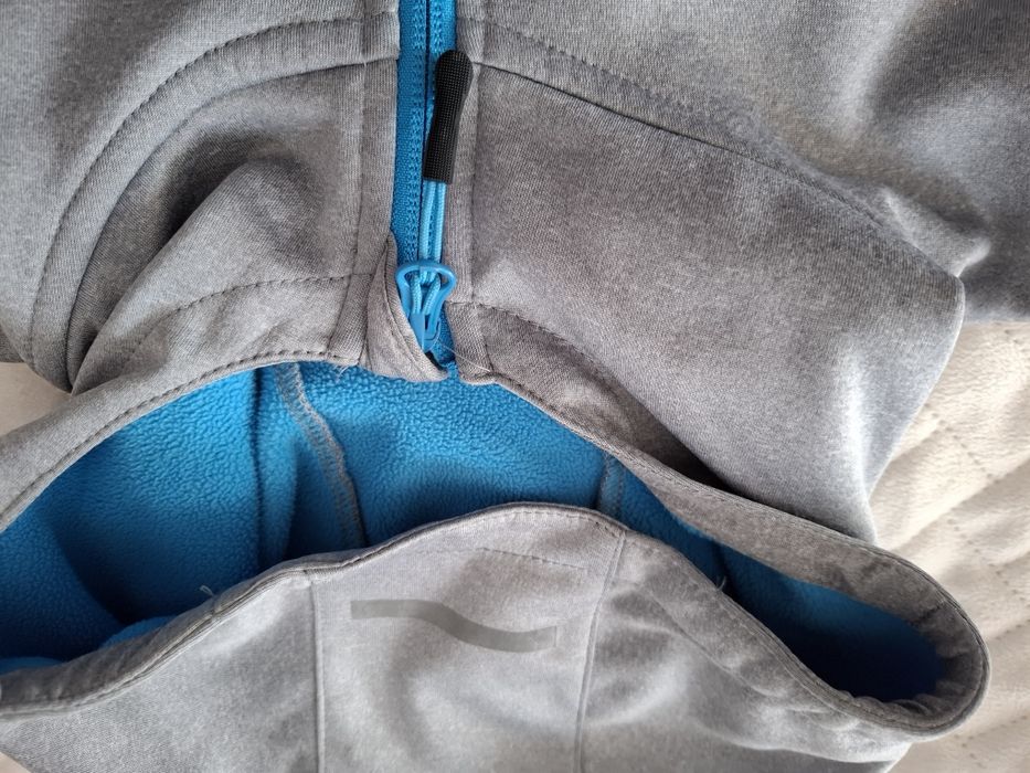 Softshel 134/140 szary niebieski kurtka z kapturem