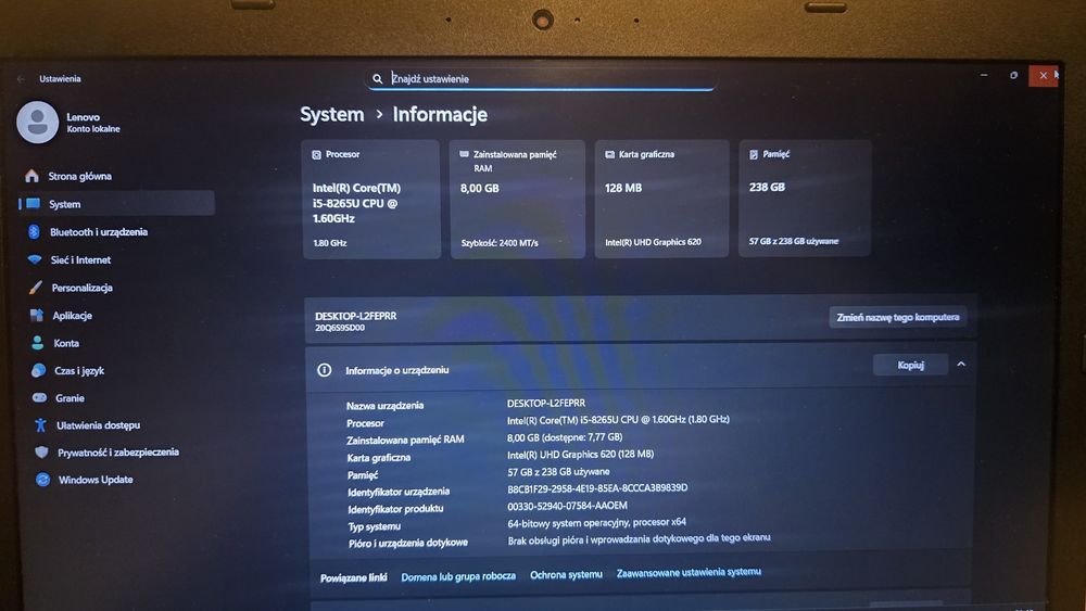 Lenovo ThinkPad  L490 Windows 11, PL super stan