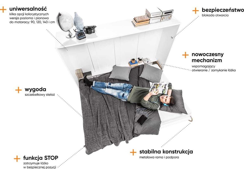Półkotapczan Concept Pro łóżko chowane w szafie CP-01 140x200