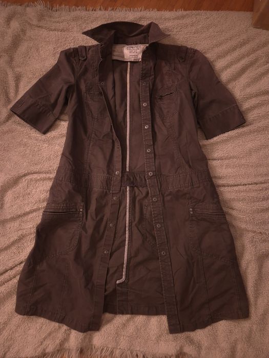 Długa kurtka koszulowa Esprit M 38 safari y2k utility vintage brązowa narzutka