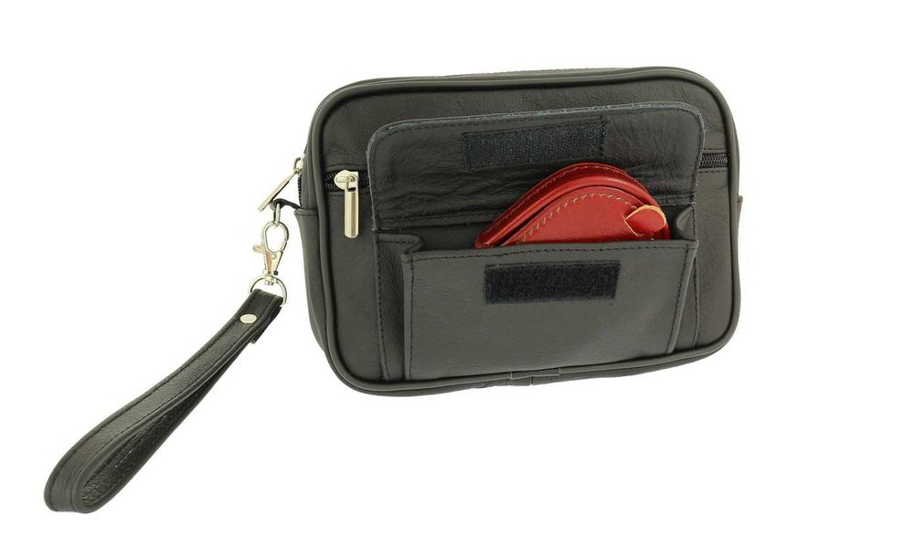 Czarna Saszetka męska skórzana do ręki piterek PL PRODUCENT