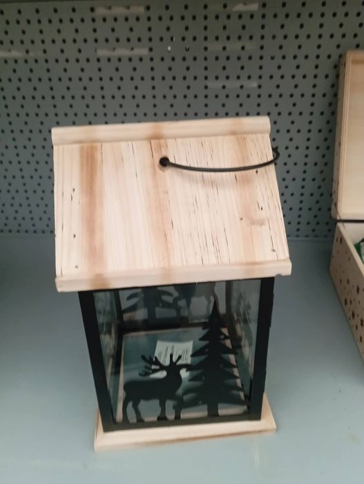 Lampion szkło metal drewno