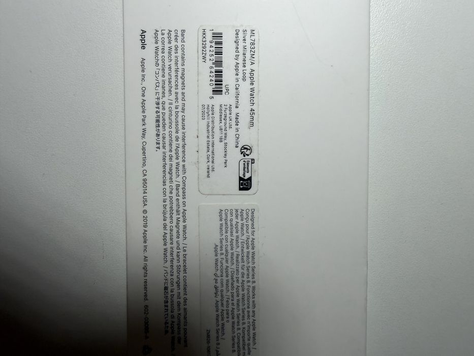 Pasek Apple Watch 45mm Milanese Loop Srebrny Oryginał + Ładowarka