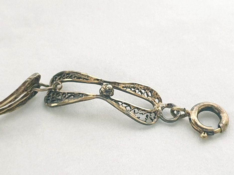 Linda antiga caixa e pulseira em prata portuguesa filigrana dourada