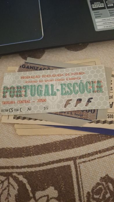 Bilhetes futebol antigos portugal Escócia Dinamarca