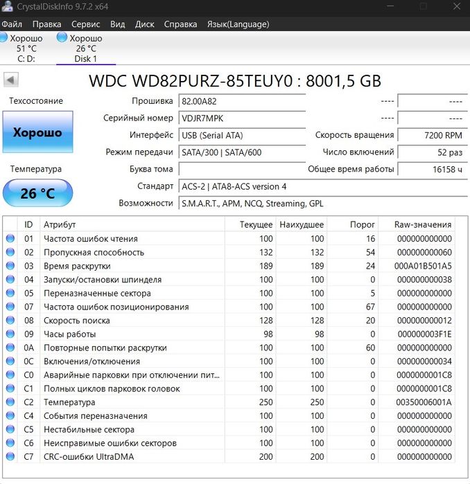 Жорский диск внутрішній 3,5 Western Digital Pure  WD82PURZ 8Tb 2+1=3