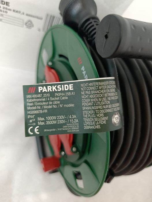 Котушка подовжувального кабелю 25 м parkside, подовжувач парксайд 25м, переносна парксайд, удлинитель парксайд 25м 3.5Кв