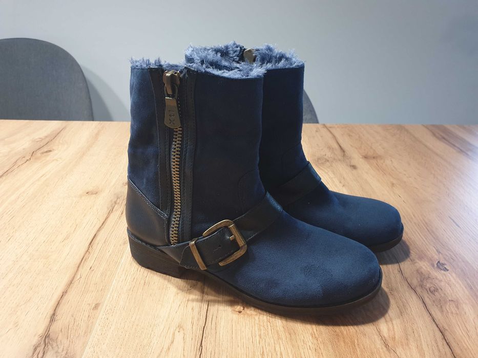 Ocieplane, granatowe botki, trapery, Xti, rozmiar 39