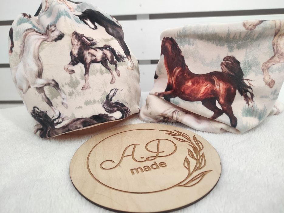 Nowość! Komplet welur Welurowy Konie Piękny czapka komin