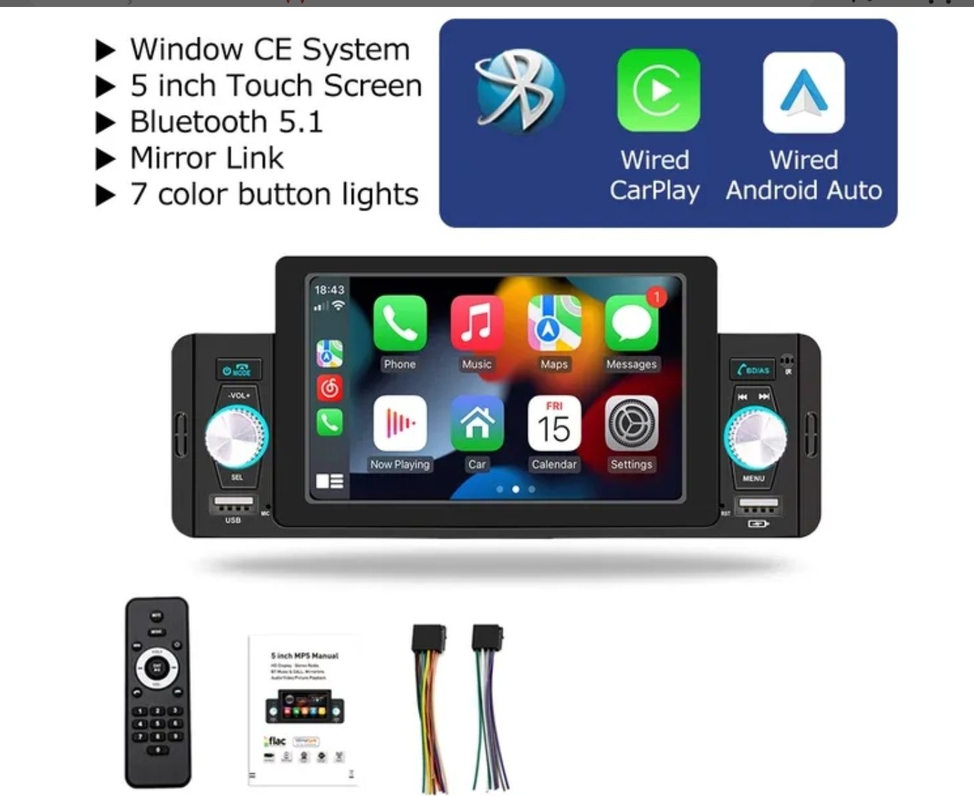 Bluetooth Car Stereo with CarPlay / Android Auto SWM 160C