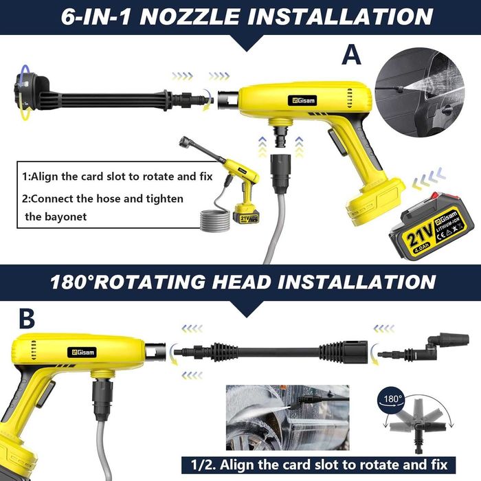 Akumulatorowa myjka wysokociśnieniowa 60bar, z 2 akumulatorami 4000mAh