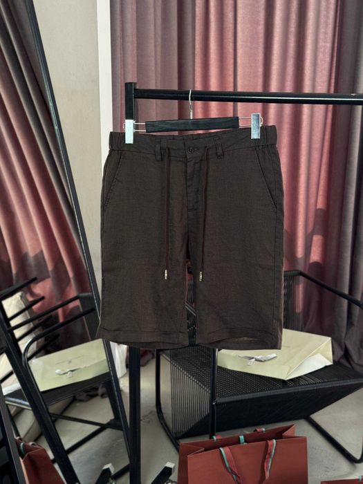Мужские льняные шорты Loro Piana классические коричневые шорты Лоро Пиана натуральный лен d164