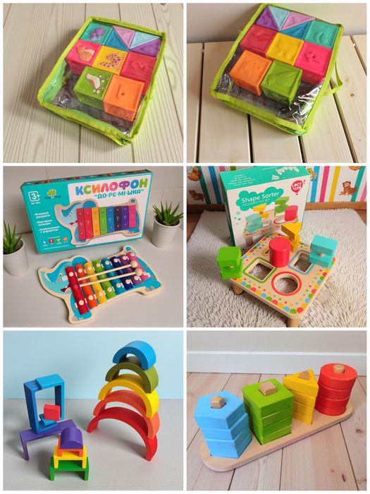 Монтессорі ранній розвиток дерев'яні Сортер пірамідка  ксилофон