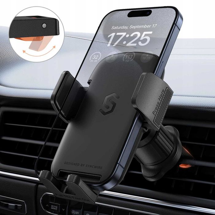 Uchwyt na TELEFON, uchwyt na kratkę, obrotowy 360, Syncwire czarny