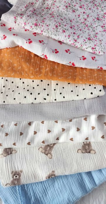 Zestaw KOCYK MUŚLIN 50x75cm HAFT imię + PODUSZKA z falbanką