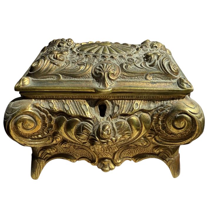 Caixa Antiga em Bronze Maciço - Estilo Barroco - Guarda-Jóias Vintage