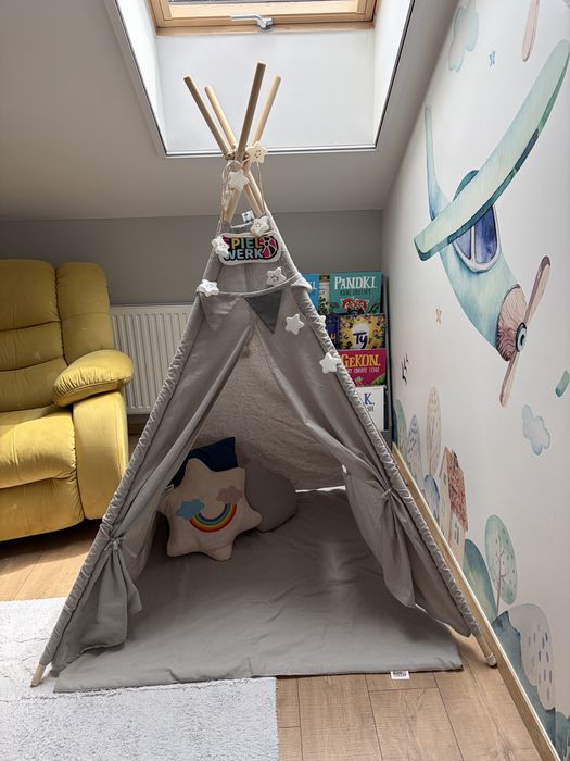 Namiot tipi dla dzieci JULIUS 120x120x160 cm – szaro-niebieski