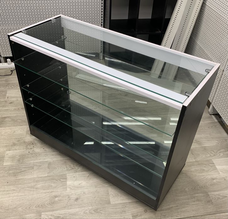 Черная Тумба из дсп со стеклом, на колесиках