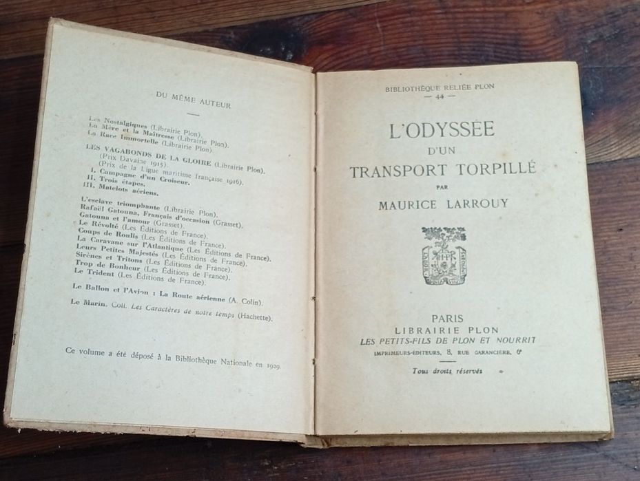 Livro Antigo: L'Odyssée d'un transport torpillé por Maurice Larrouy, E