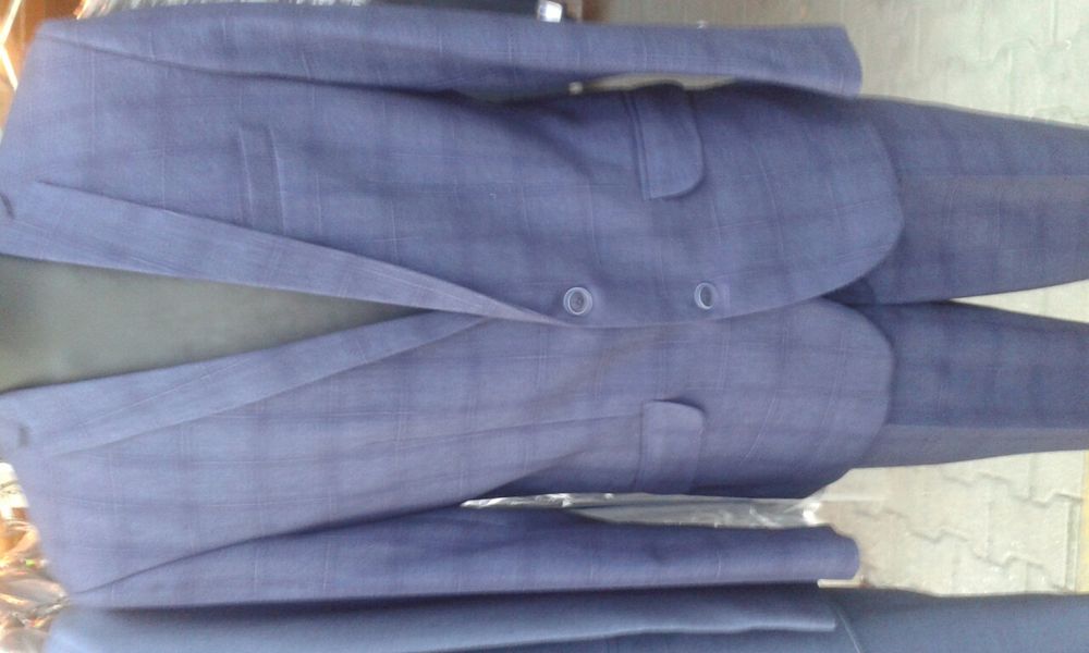 garnitur slim nowy w granatową kratę promocja np 52/180