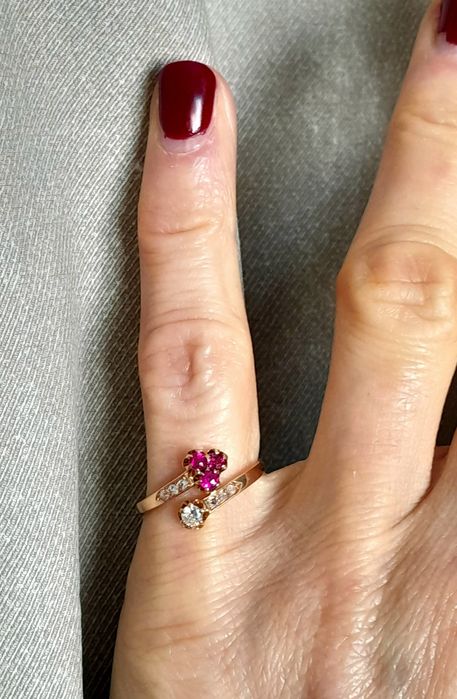 R.14 Pierścionek Antyk 1905 Rubiny Diamenty Złoto 585 Secesja WYCENA