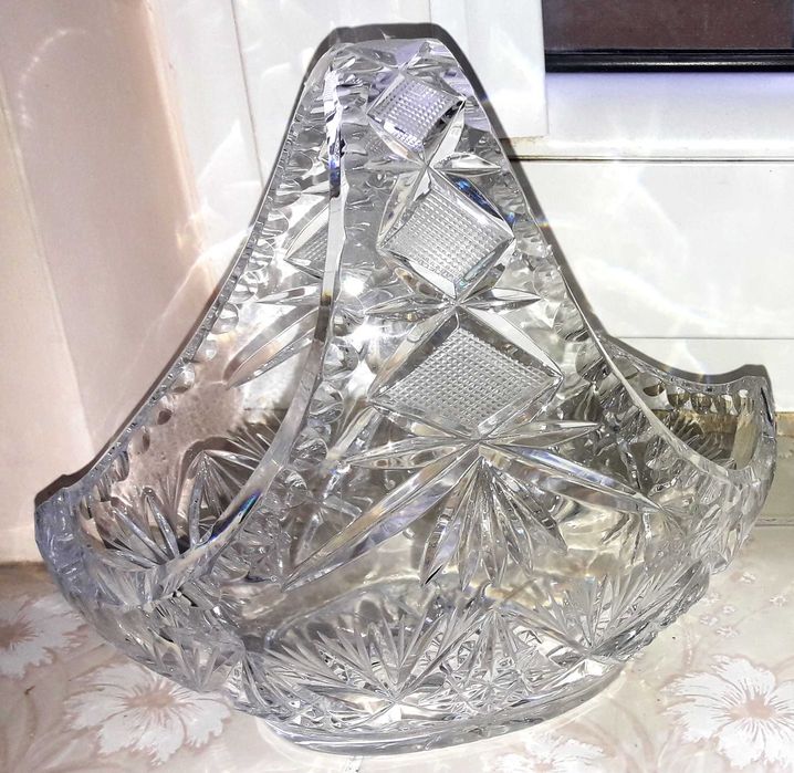duży ok. 18 cm kryształowy koszyk Vintage PRL