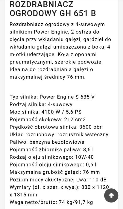 Rozdrabniacz do gałęzi gude gh651b