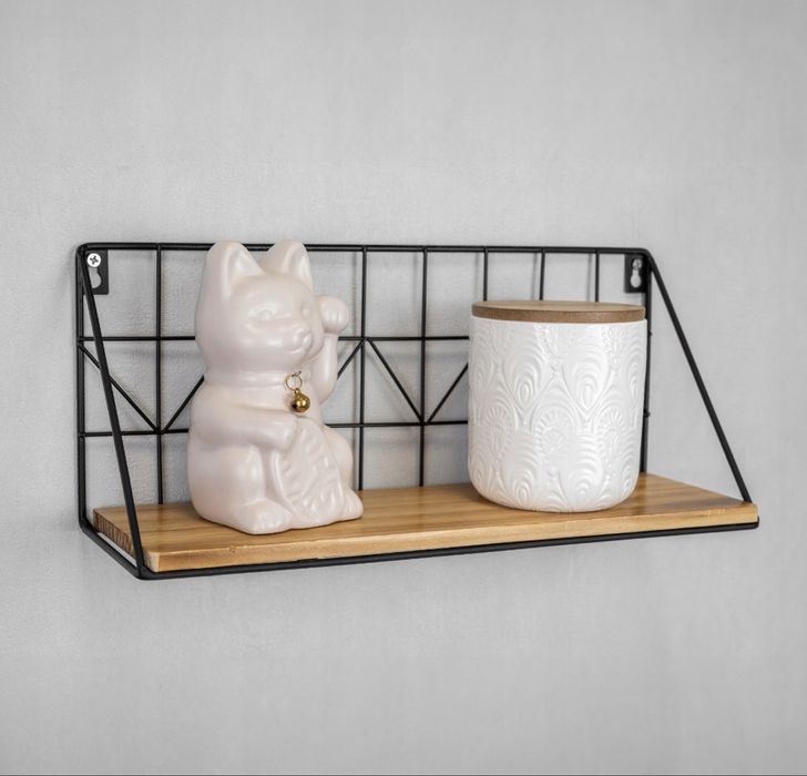 Półka ścienna wisząca loft drewniana metalowa 35 cm